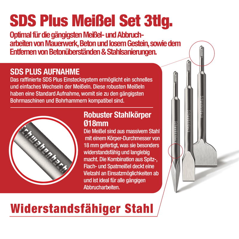 Schwabenbach SDS-Plus Meißel Set 3tlg. 250 mm