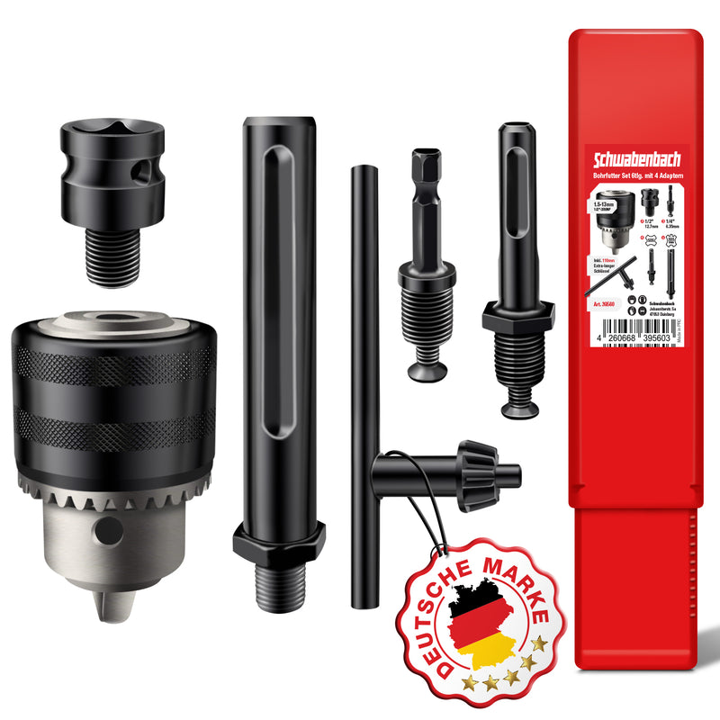 Schwabenbach Bohrfutter Komplett Set 6tlg. inkl. 4 Adapter