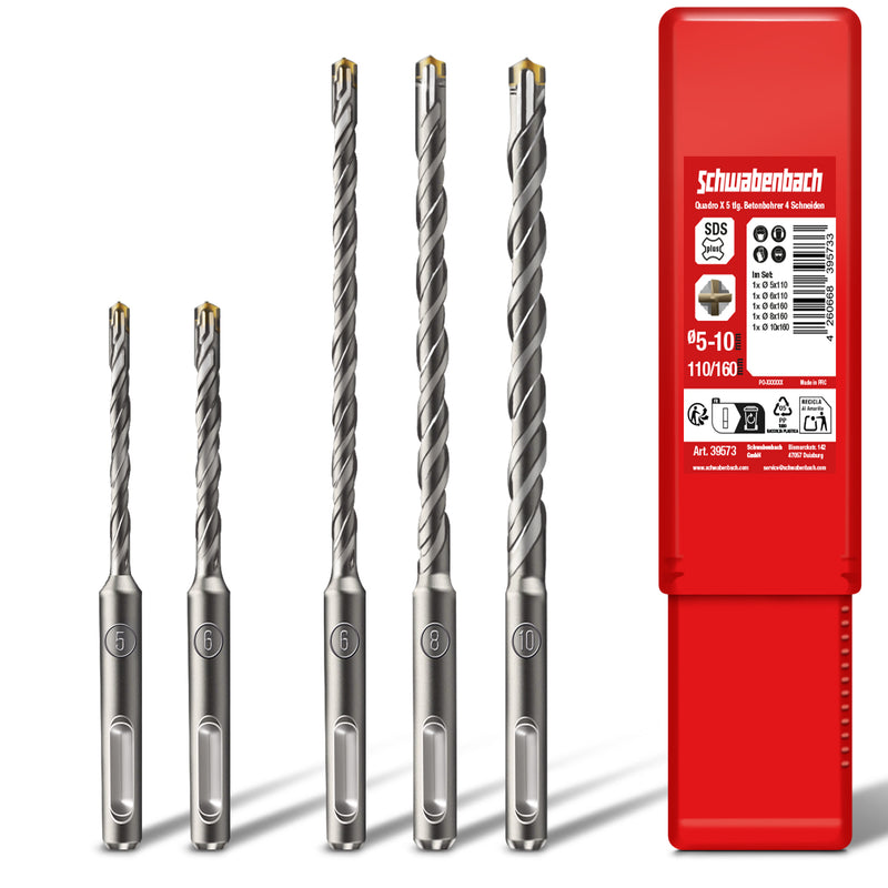 Schwabenbach SDS-Plus Betonbohrer Set 5tlg. Ø 5–10 mm gemischt 110 & 160 mm