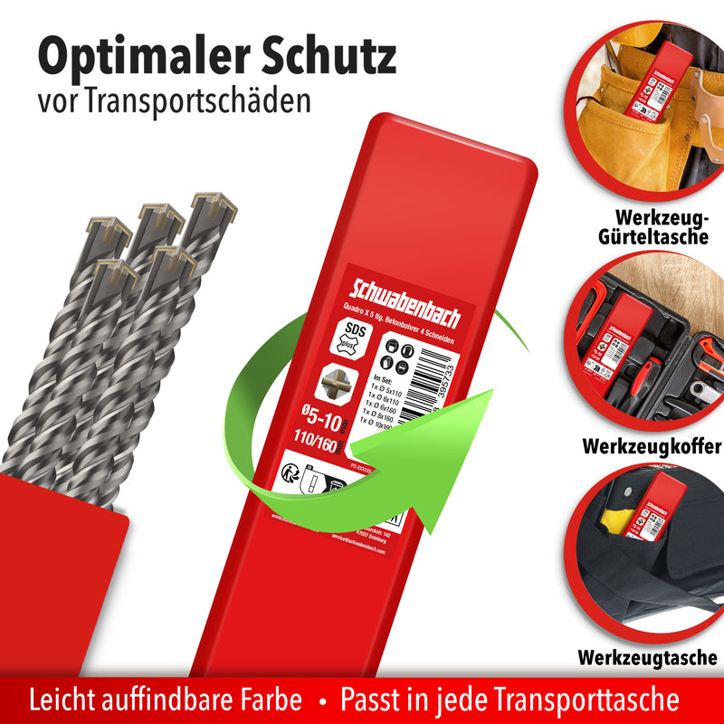 Schwabenbach SDS-Plus Betonbohrer Set 5tlg. Ø 5–10 mm gemischt 110 & 160 mm