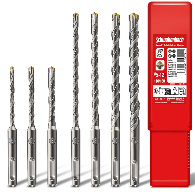 Schwabenbach SDS-Plus Betonbohrer Set 7tlg. Ø 5–12 mm gemischt 110 & 160 mm