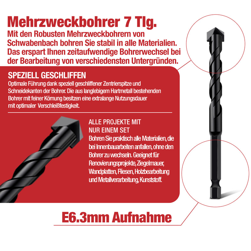 Schwabenbach Mehrzweckbohrer Set 7tlg. 4–12 mm