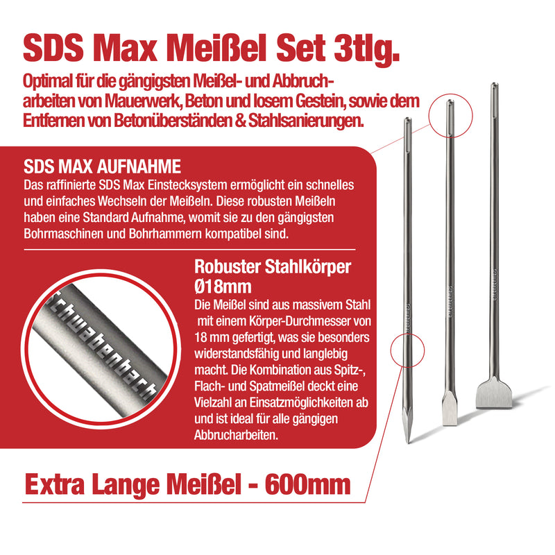 Schwabenbach SDS-Max Meißel Set 3tlg. 600 mm