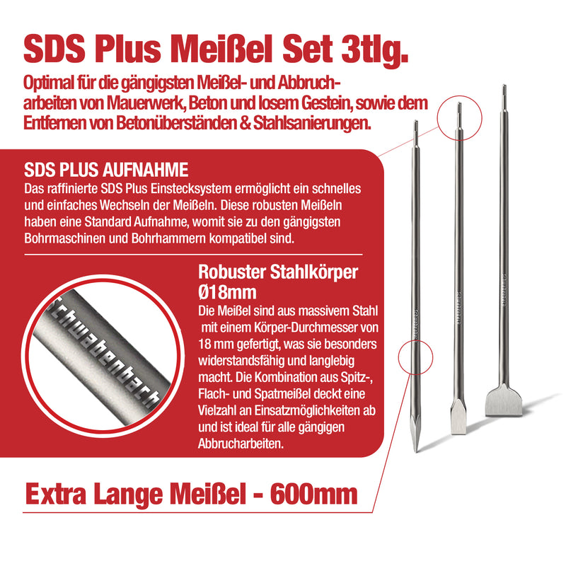 Schwabenbach SDS-Plus Meißel Set 3tlg. 600 mm