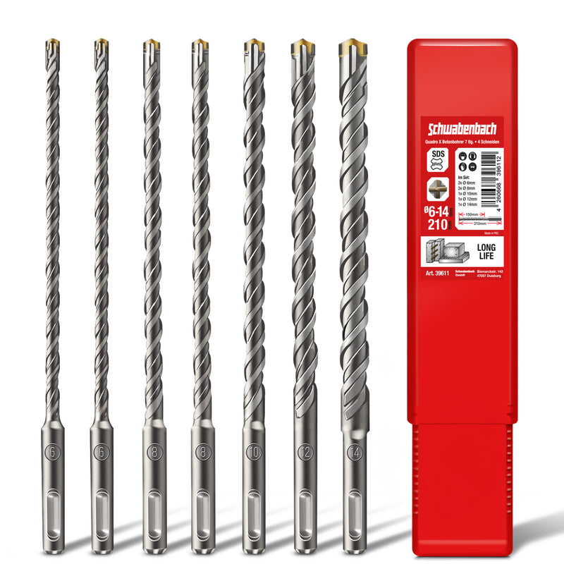 Schwabenbach SDS-Plus Betonbohrer Set 7tlg. 6–14 mm x 210 mm Pro