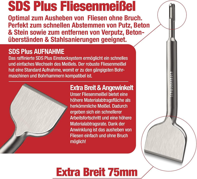 Schwabenbach SDS-Plus Fliesenmeißel abgewinkelt 75 x 250 mm