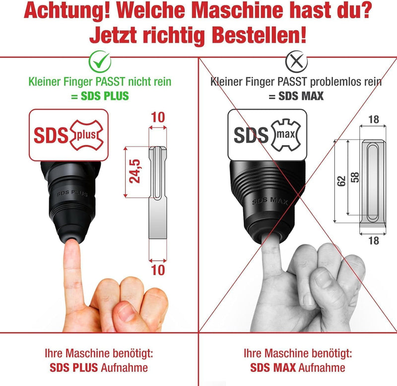 SCHWABENBACH® SDS Plus Meißel Set 3-tlg. 250mm | Fliesenmeißel 40mm extra langer Kopf, Flachmeißel 25mm, Spitzmeißel