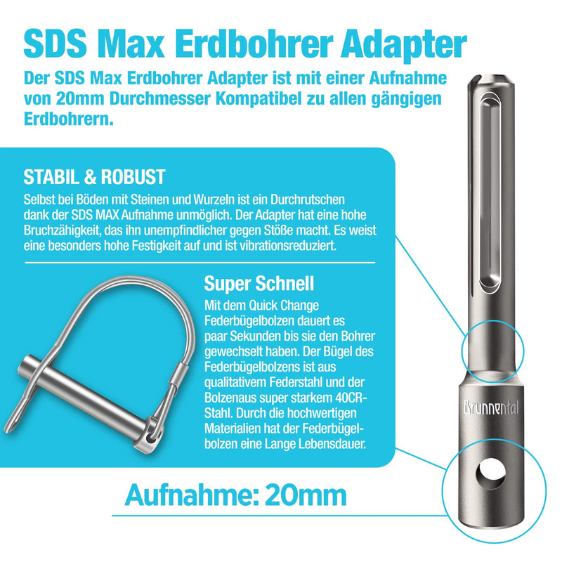 Brunnental SDS-Max Erdbohrer Adapter inkl. Quick-Change Bolzen