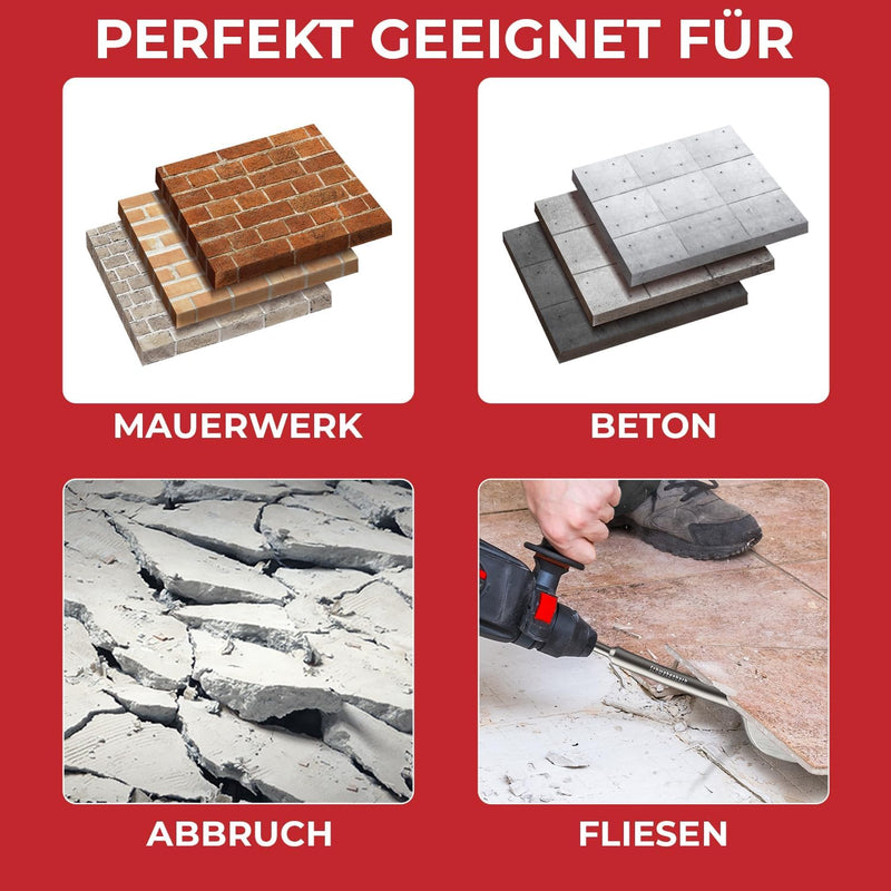 SCHWABENBACH® SDS Plus Meißel Set 3-tlg. 250mm | Fliesenmeißel 40mm extra langer Kopf, Flachmeißel 25mm, Spitzmeißel