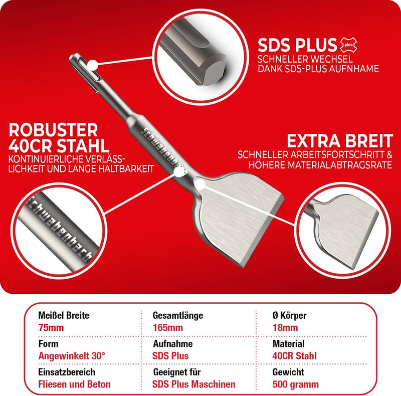 Schwabenbach SDS-Plus Fliesenmeißel abgewinkelt 75 x 165 mm