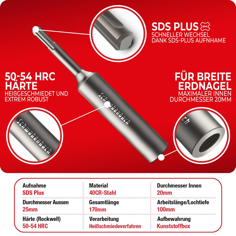 Schwabenbach SDS-Plus Erdnageleintreiber 170 x Ø 25 mm