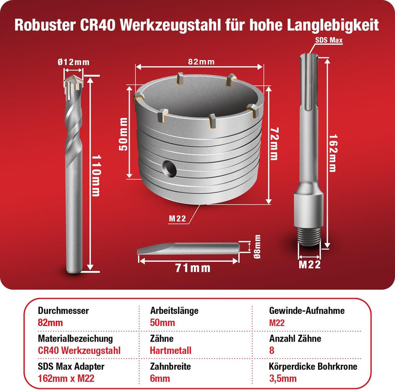 Schwabenbach SDS-Plus Hartmetall Bohrkrone 82 mm