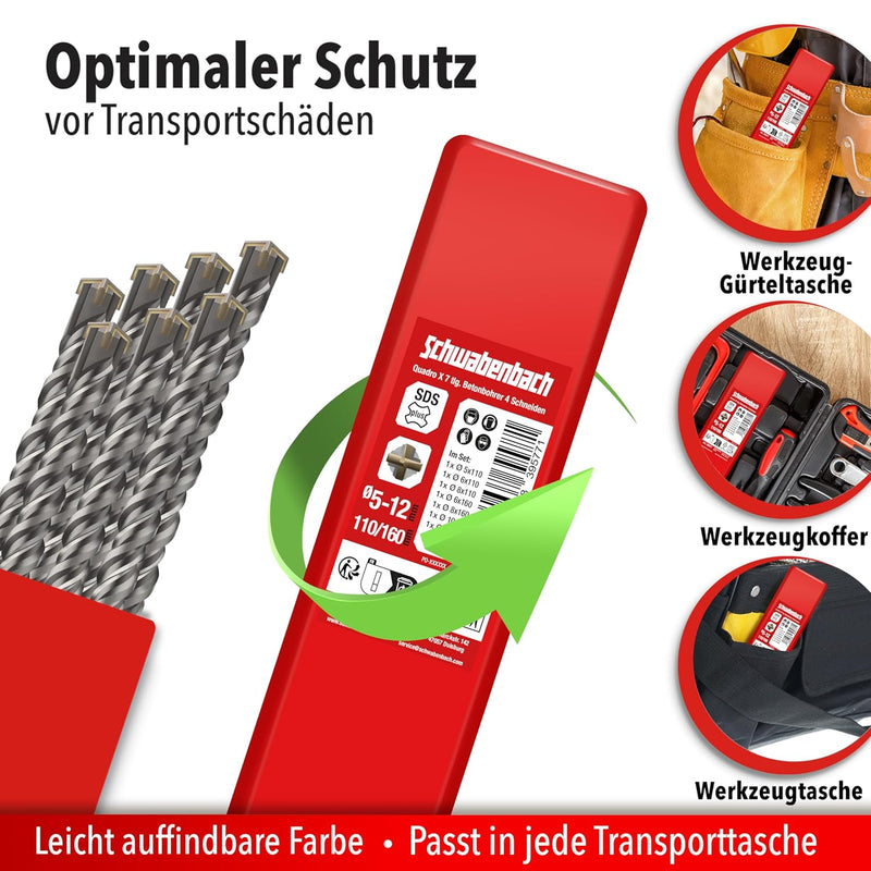 Schwabenbach SDS-Plus Betonbohrer Set 7tlg. Ø 5–12 mm gemischt 110 & 160 mm