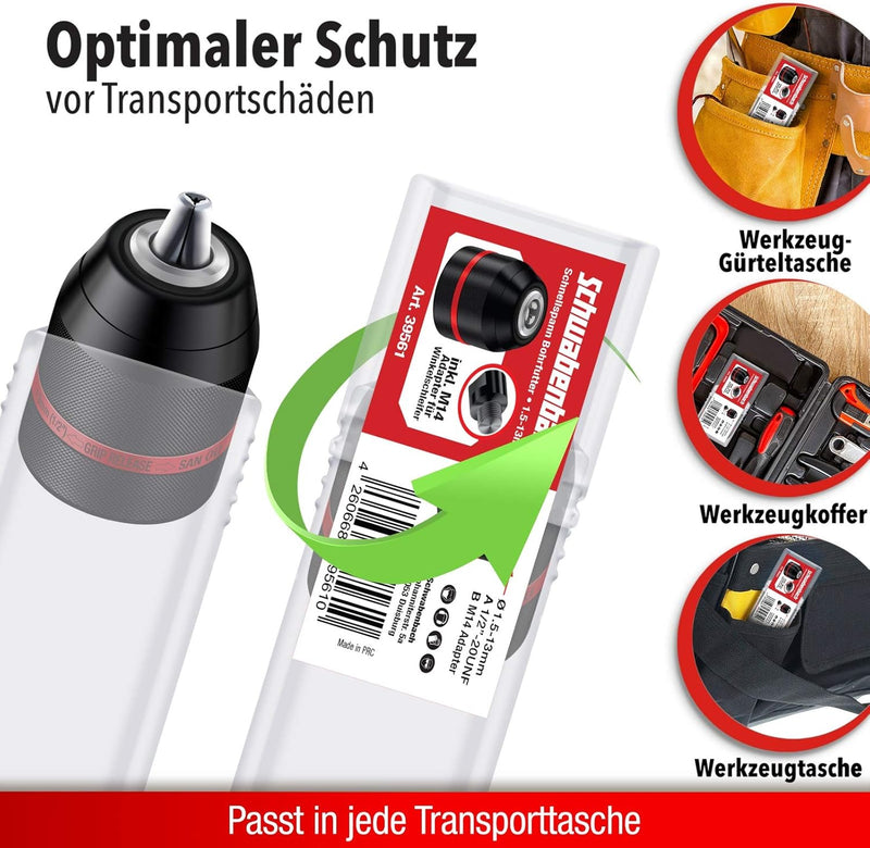 Schwabenbach Schnellspannbohrfutter 1,5–13 mm 1/2-20UNF inkl. M14 Adapter