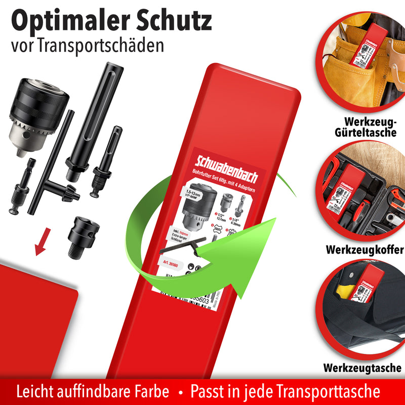 Schwabenbach Bohrfutter Komplett Set 6tlg. inkl. 4 Adapter